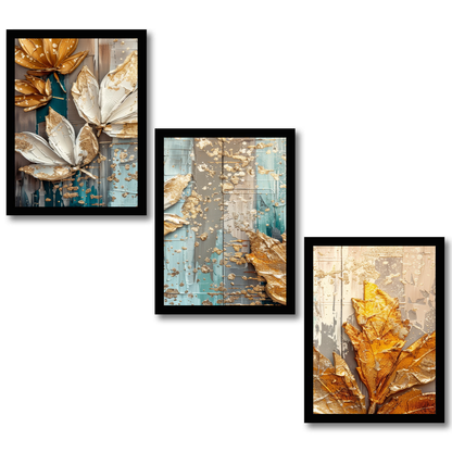 Abstract Floral Gold Leaves Painting Frames & Wall Decor