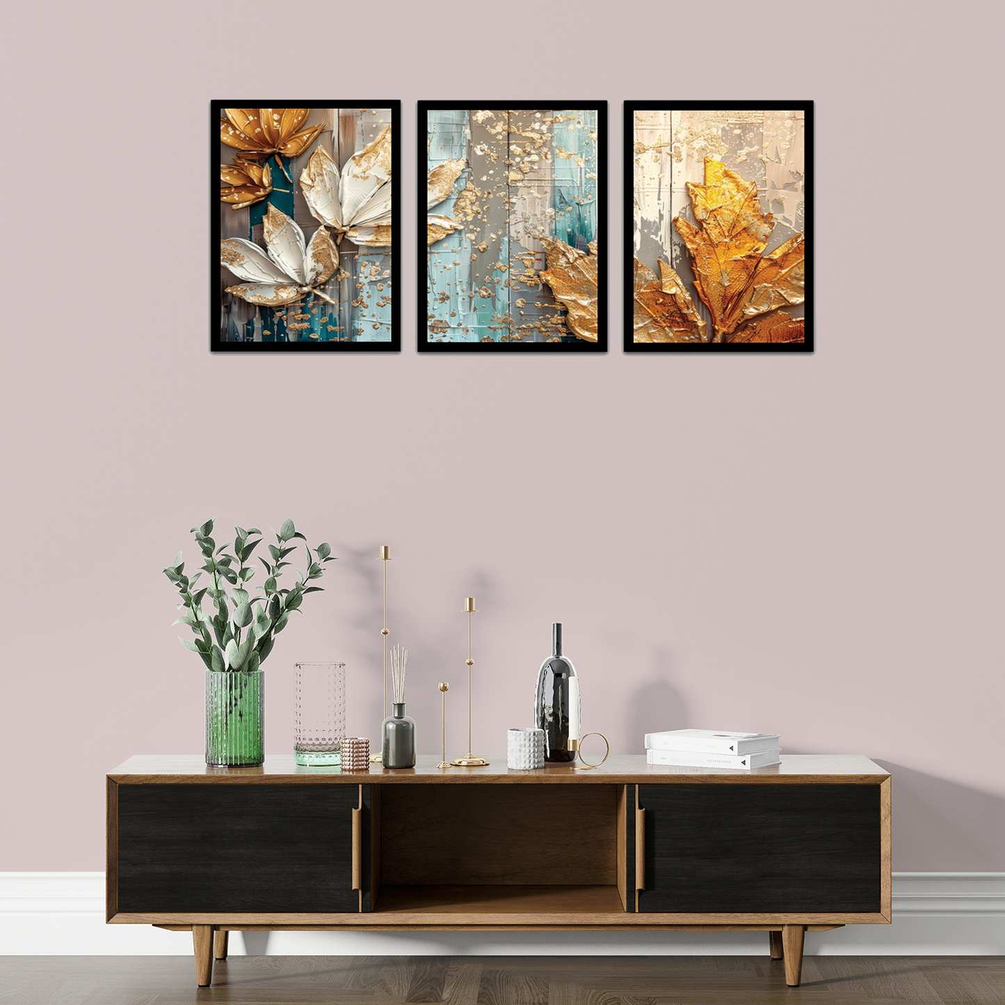 Abstract Floral Gold Leaves Painting Frames & Wall Decor