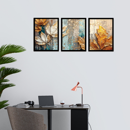 Abstract Floral Gold Leaves Painting Frames & Wall Decor