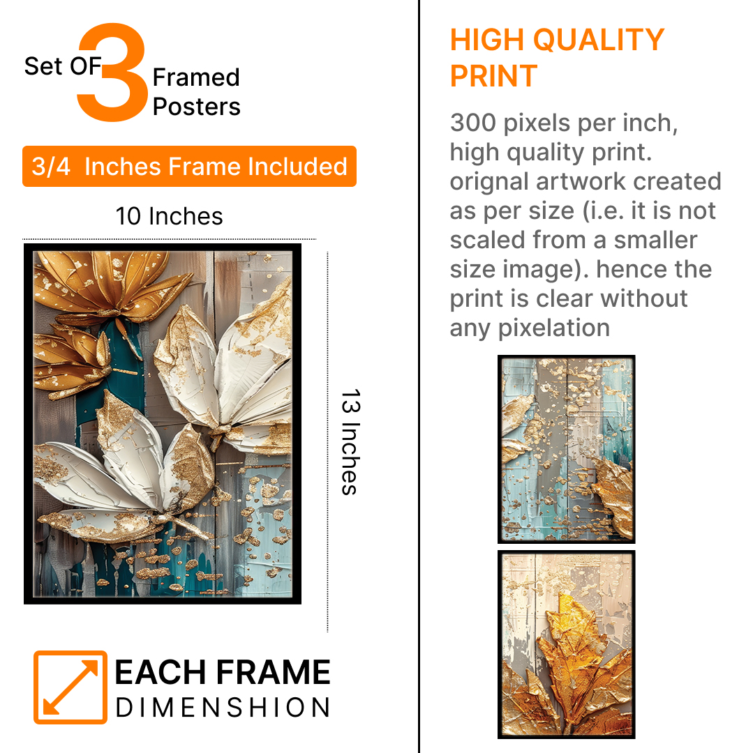 Abstract Floral Gold Leaves Painting Frames & Wall Decor