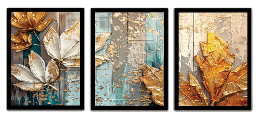 Abstract Floral Gold Leaves Painting Frames & Wall Decor