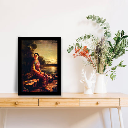 Radha in the Moonlight: Framed Artwork by Raja Ravi Varma