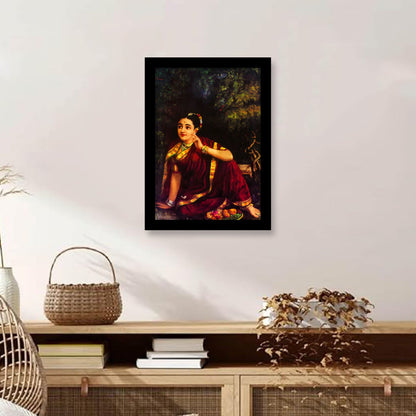 Radha Waiting for Krishna in Kunjavan: A Divine Artwork by Raja Ravi Varma