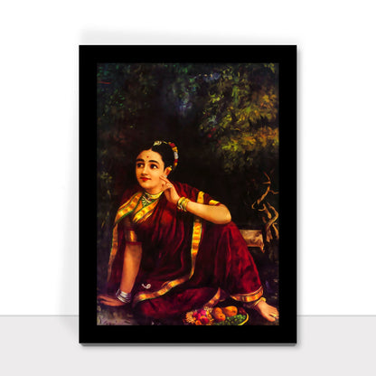Radha Waiting for Krishna in Kunjavan: A Divine Artwork by Raja Ravi Varma