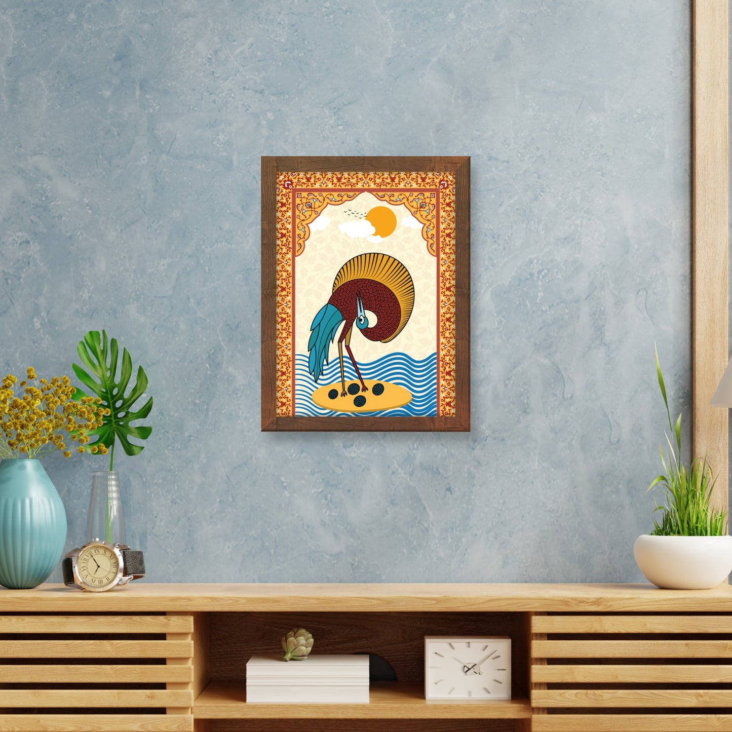 Elegance Flamingo Gond Art Frame – Nature-Inspired Wall Decor