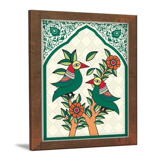 Parrot Folk Painting – Kalighat & Madhubani Art Style Frame