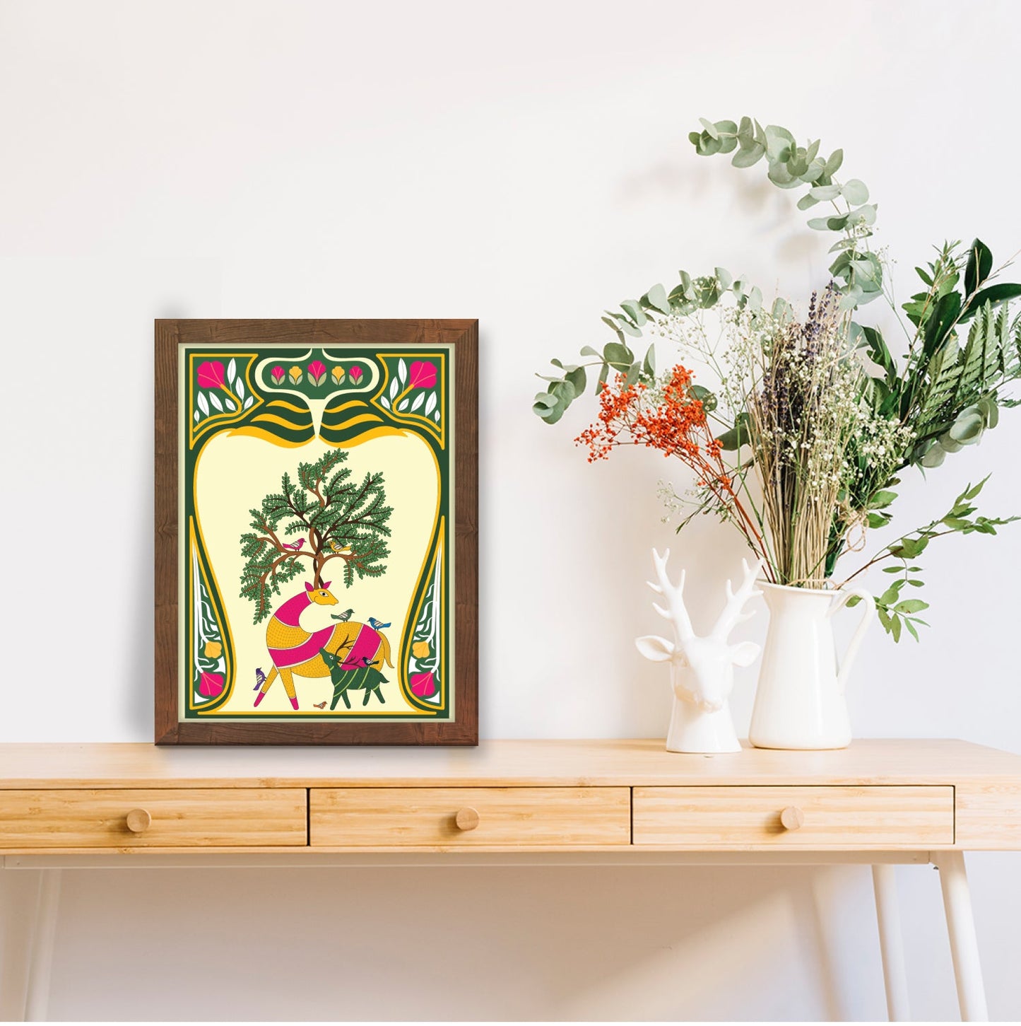 Tree & Deer Madhubani Art Frame – Handcrafted Wall Decor