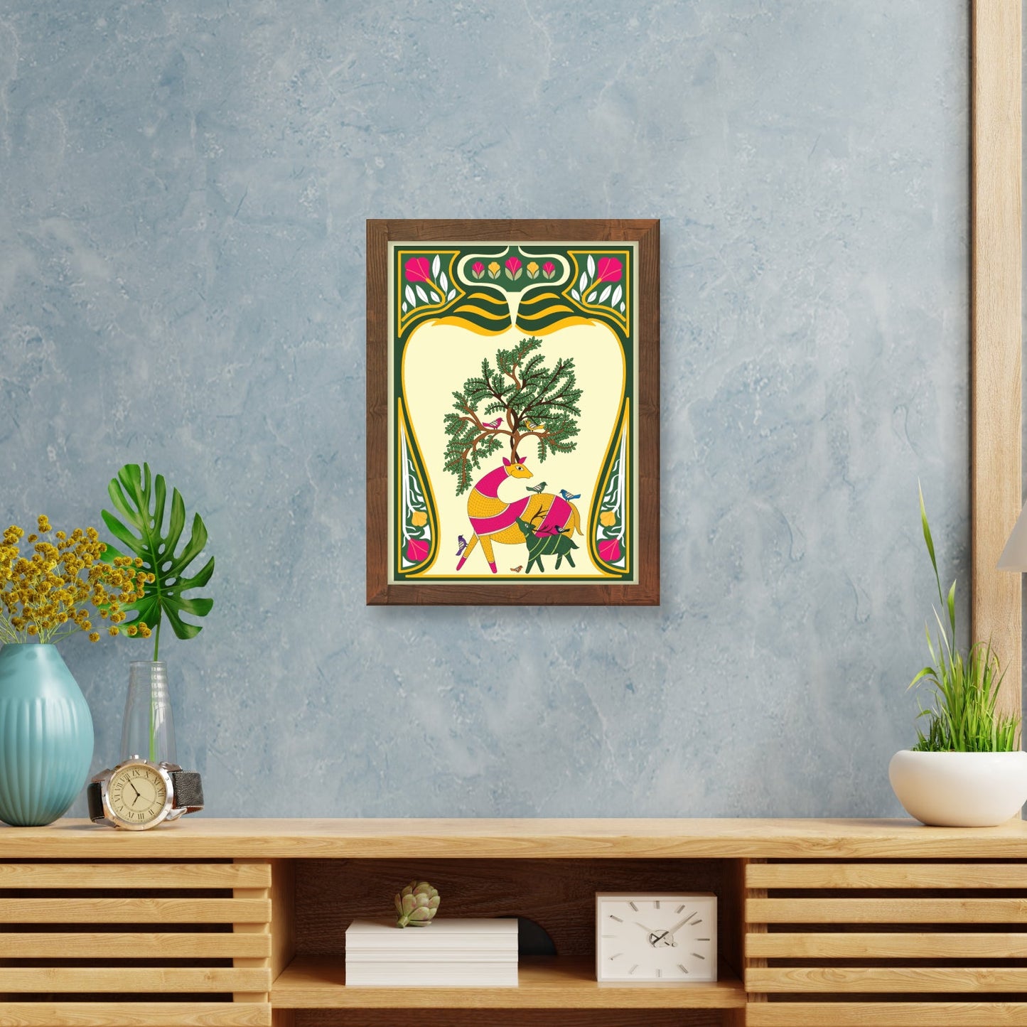 Tree & Deer Madhubani Art Frame – Handcrafted Wall Decor