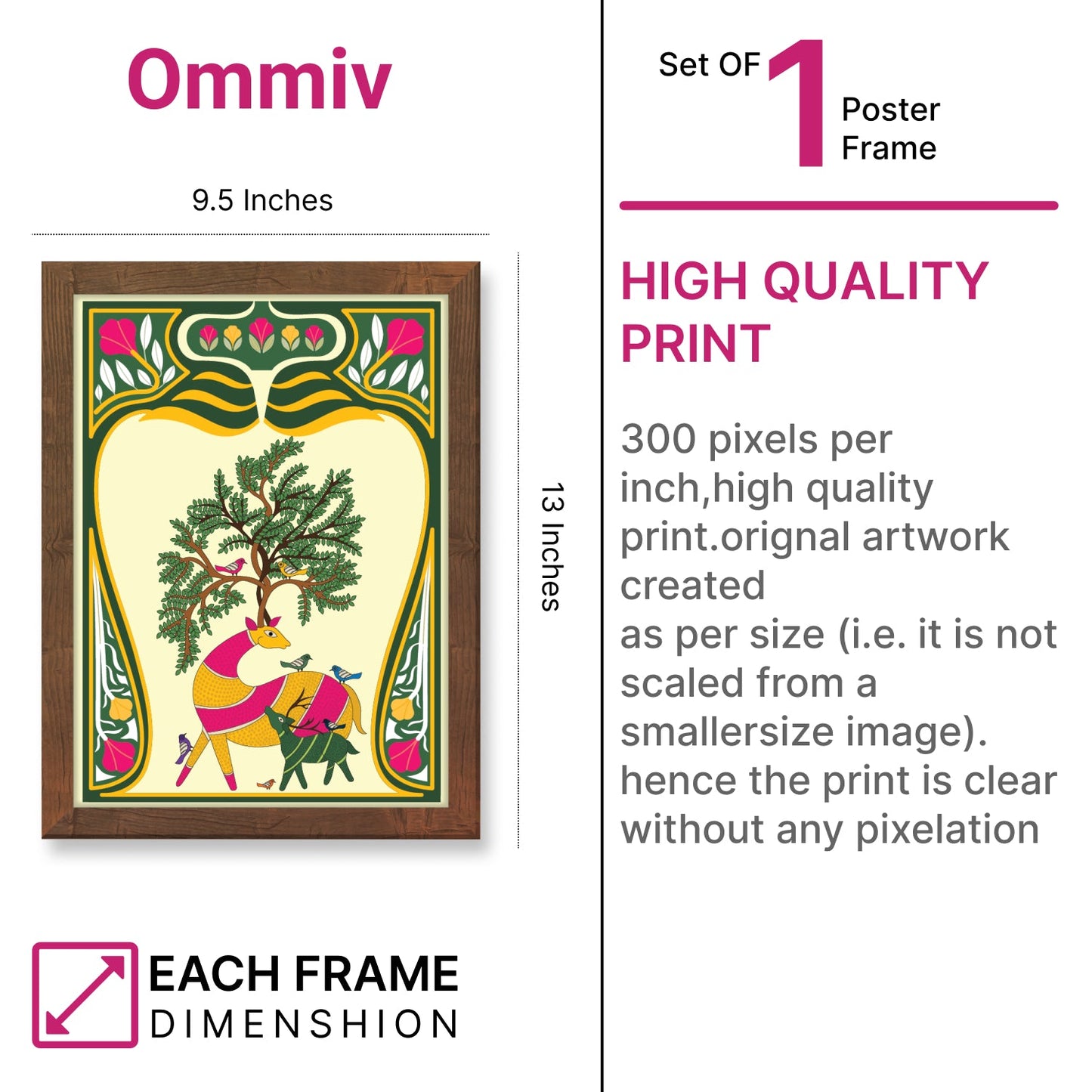 Tree & Deer Madhubani Art Frame – Handcrafted Wall Decor