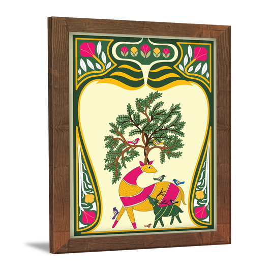 Tree & Deer Madhubani Art Frame – Handcrafted Wall Decor