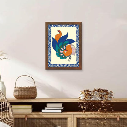 Enchanting Peacock Abstract Madhubani Art Wall Frame