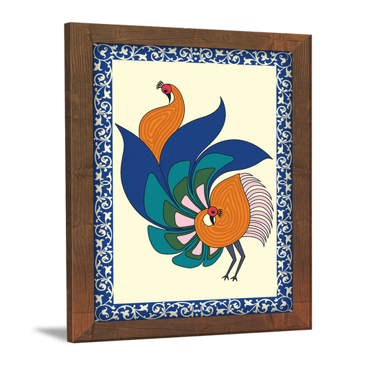 Enchanting Peacock Abstract Madhubani Art Wall Frame