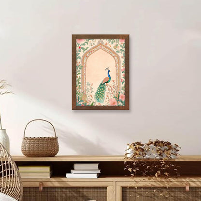 Indian Floral Border Mughal with Peacock Madhubani Art Frame
