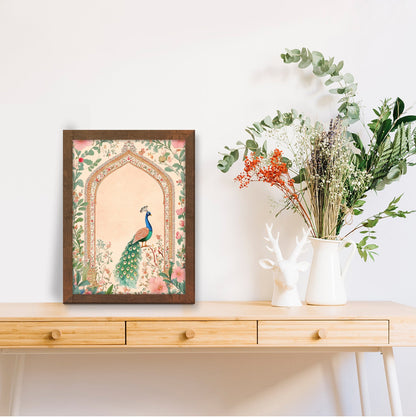 Indian Floral Border Mughal with Peacock Madhubani Art Frame