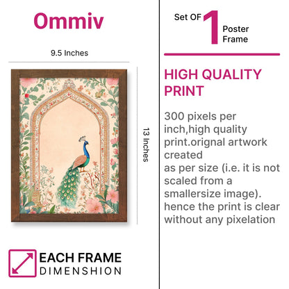 Indian Floral Border Mughal with Peacock Madhubani Art Frame