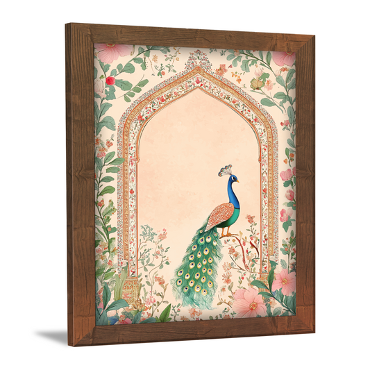 Indian Floral Border Mughal with Peacock Madhubani Art Frame