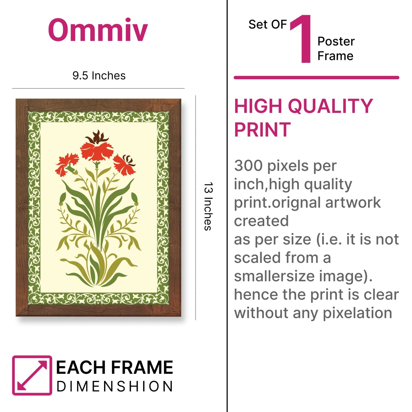 Mughal Flower Motif – Seamless Floral Border Wall Art