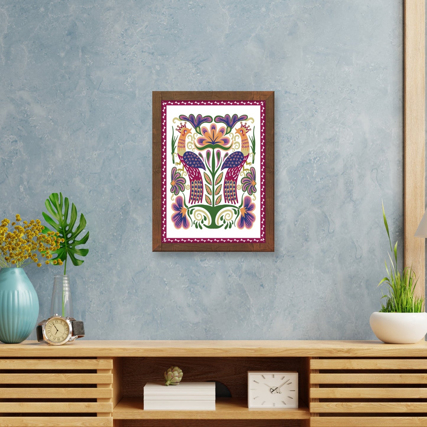 Lunarable Pheasant – Traditional Ukrainian Floral Art Frame