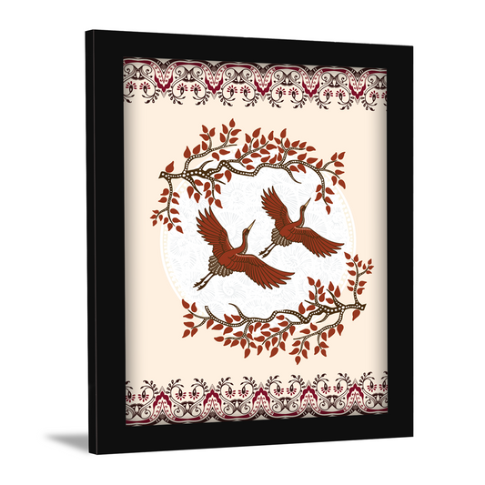 White Crane Batik Vector – Kalamkari Art Collection