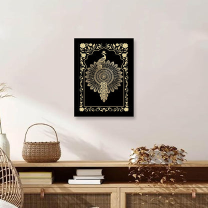 Golden Peacock Mandala Art – Kalamkari Embroidery Frame