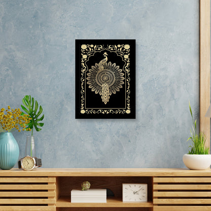 Golden Peacock Mandala Art – Kalamkari Embroidery Frame