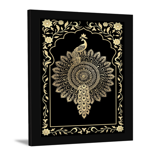Golden Peacock Mandala Art – Kalamkari Embroidery Frame