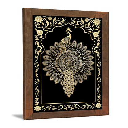 Golden Peacock Mandala Art – Kalamkari Embroidery Frame