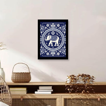 Blue Elephant with Flowers – Kalamkari Art Wall Decor