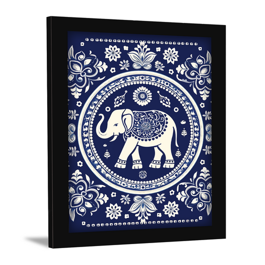 Blue Elephant with Flowers – Kalamkari Art Wall Decor
