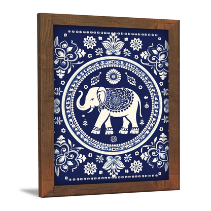 Blue Elephant with Flowers – Kalamkari Art Wall Decor