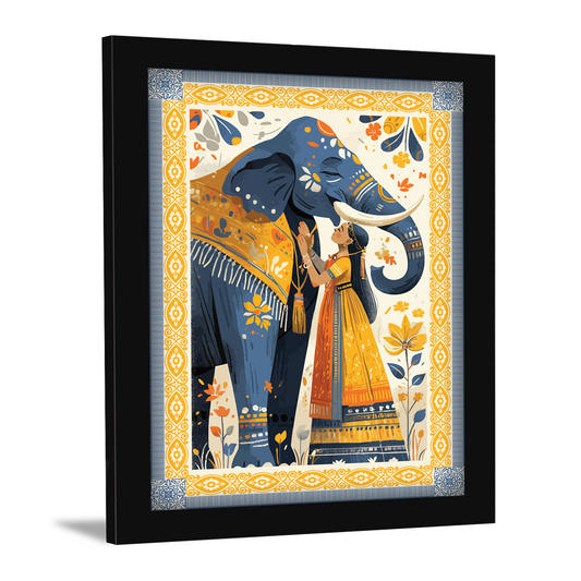 Majestic Elephant and Queen – Kalamkari Art Wall Frame