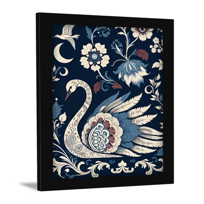 Graceful Swan with Blossoms – Kalamkari Artwork