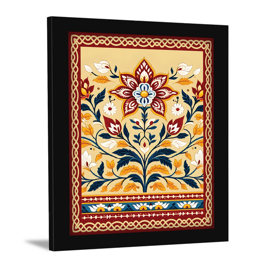 Colorful Flower in Indian Folk Art Kalamkari Painting