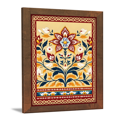 Colorful Flower in Indian Folk Art Kalamkari Painting