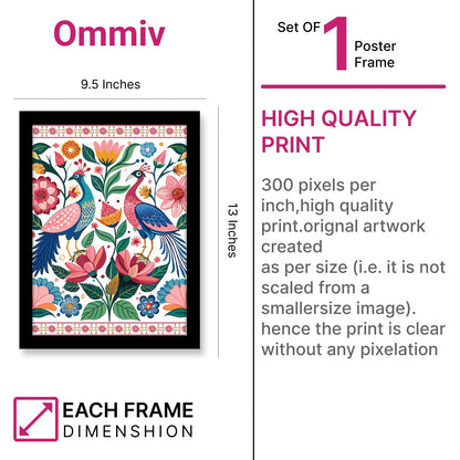 Peacock and Pink Flowers Floral Indian Kalamkari Art Paint