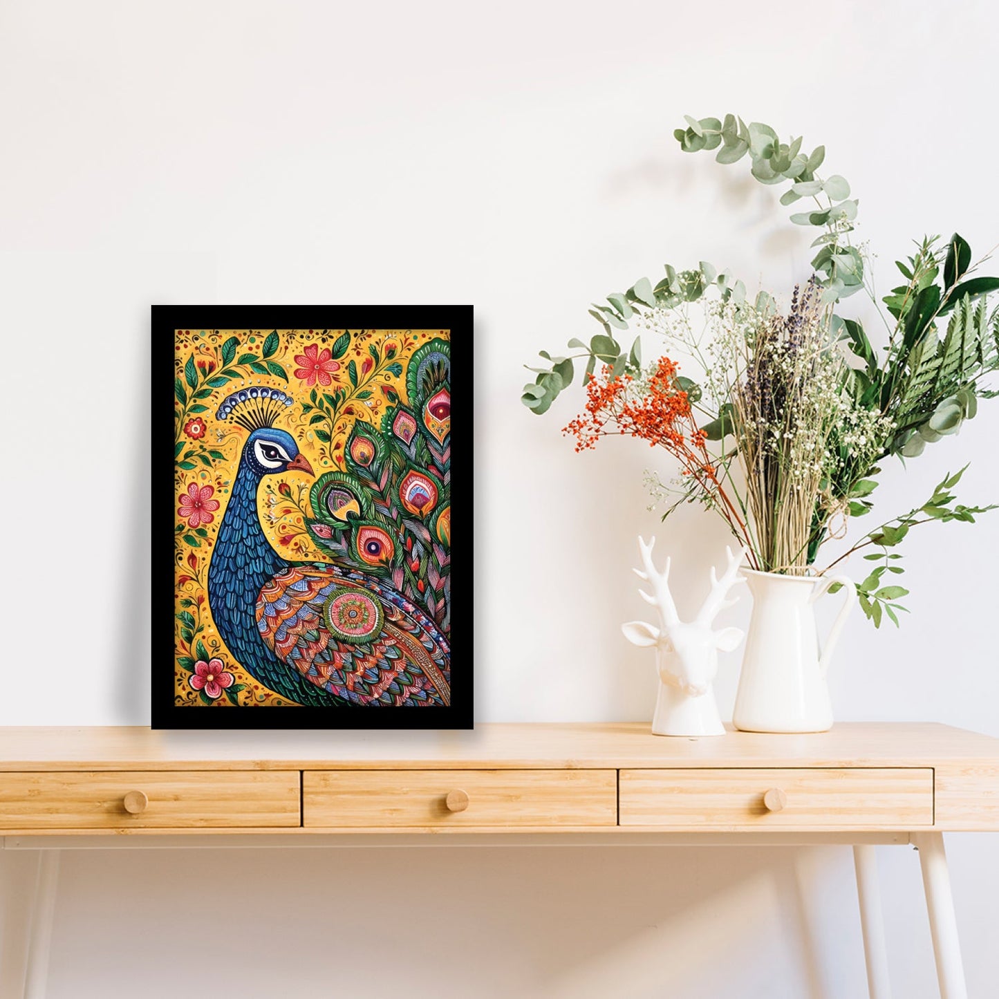 Beautiful Peacock in Kalamkari Art – Wall Decor Painting