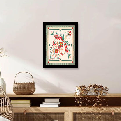 Abstract Squares with Floral Motifs Kalamkari Wall Art