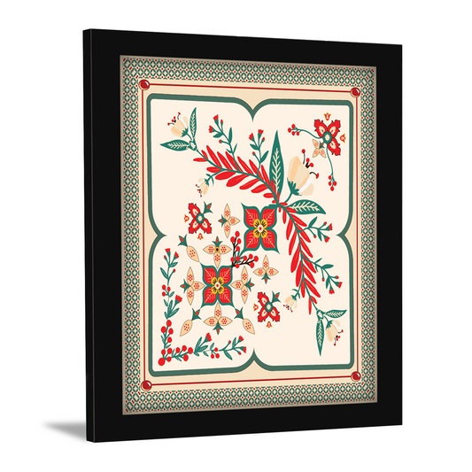Abstract Squares with Floral Motifs Kalamkari Wall Art