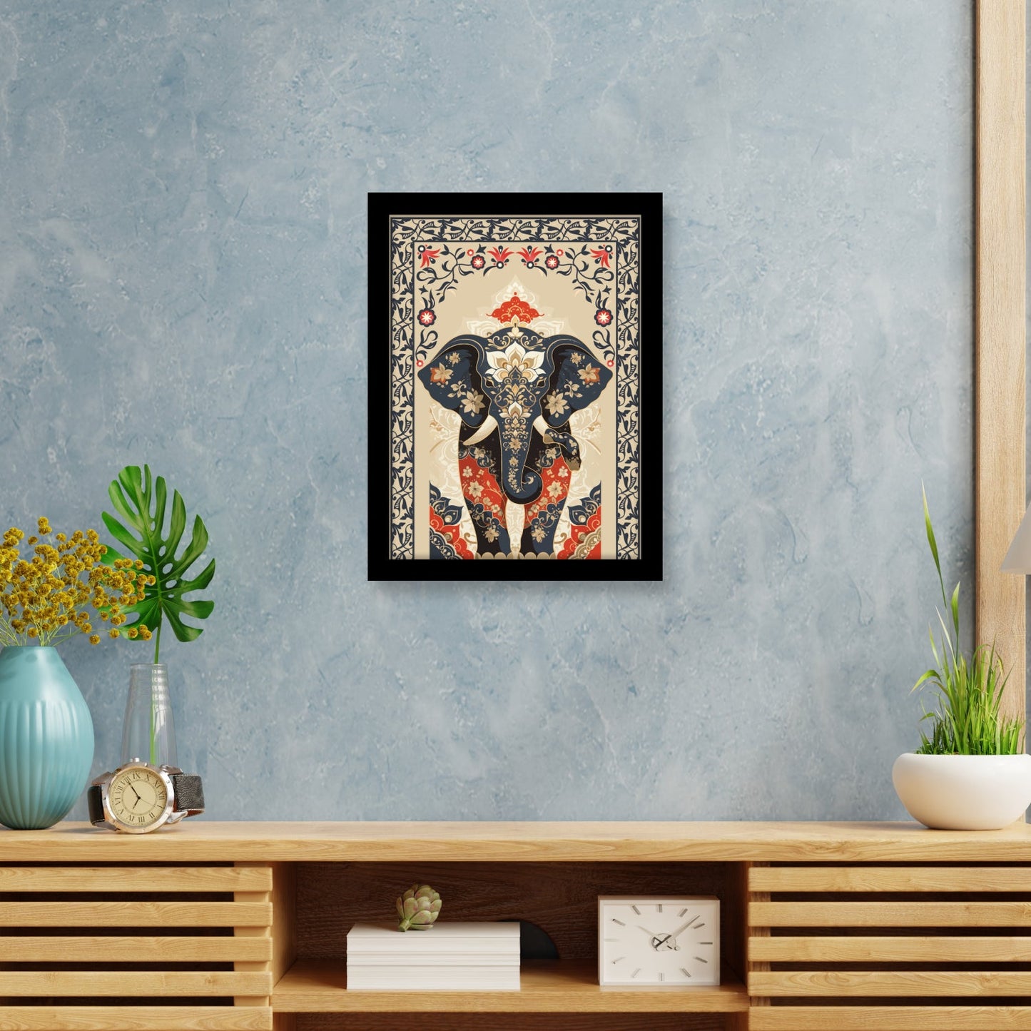 Thai Elephant with Traditional Elements Kalamkari Art