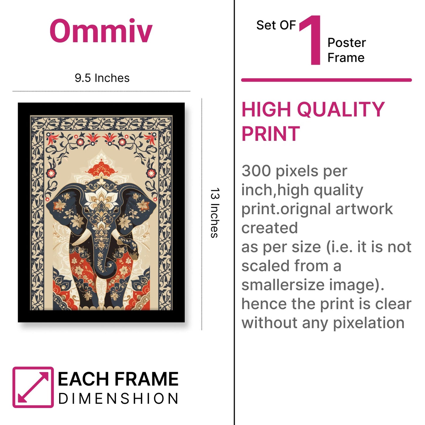 Thai Elephant with Traditional Elements Kalamkari Art