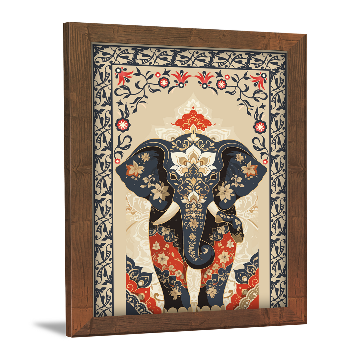 Thai Elephant with Traditional Elements Kalamkari Art