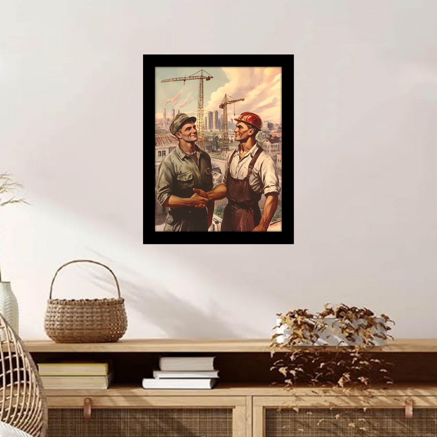 Retro Construction Illustration – Framed Artwork