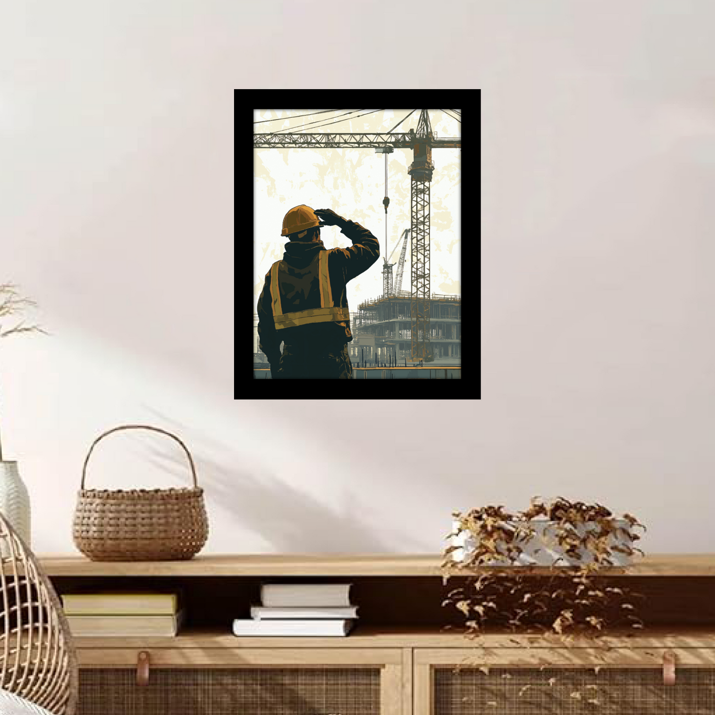Surveying the Site – Crane Operator Framed Art