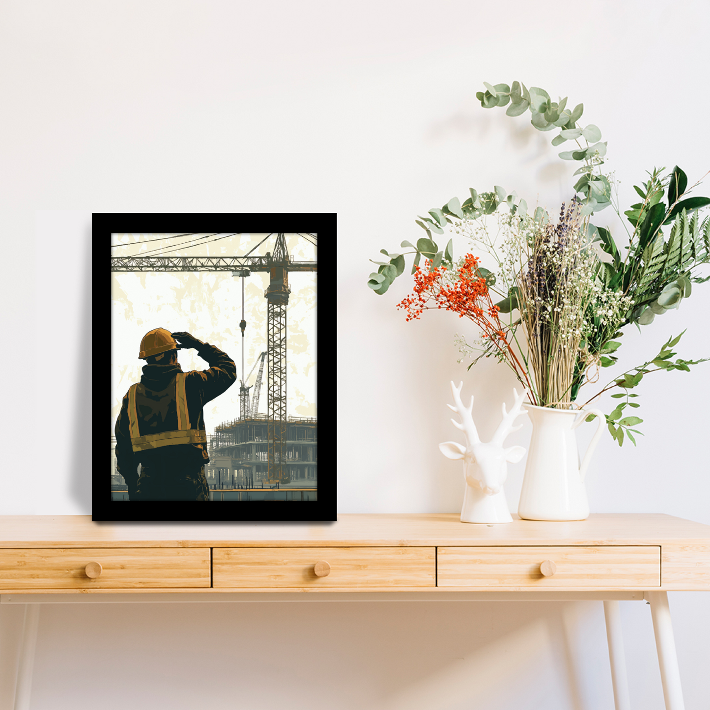 Surveying the Site – Crane Operator Framed Art