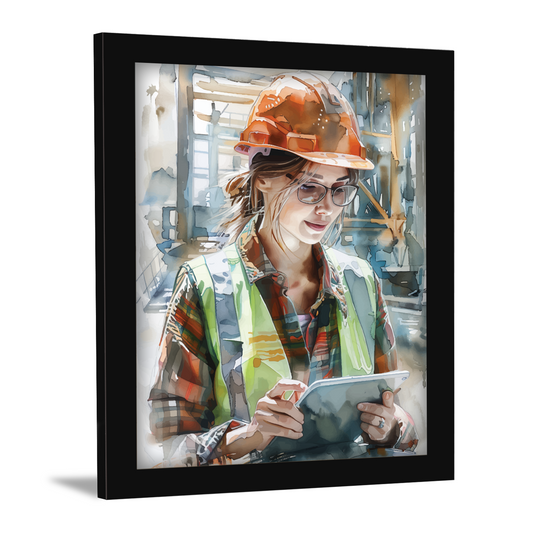 Stock Check in Action by Female Engineer at Work – Frame & Wall Art