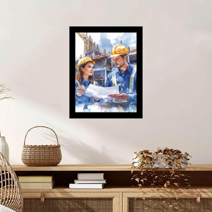 On-Site Strategy: Male & Female Engineers in Action – Frame & Wall Art