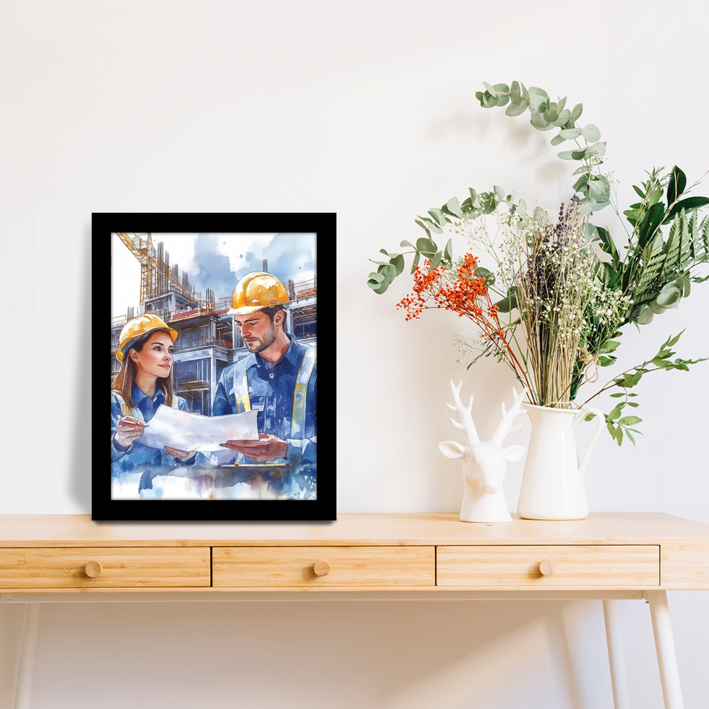 On-Site Strategy: Male & Female Engineers in Action – Frame & Wall Art
