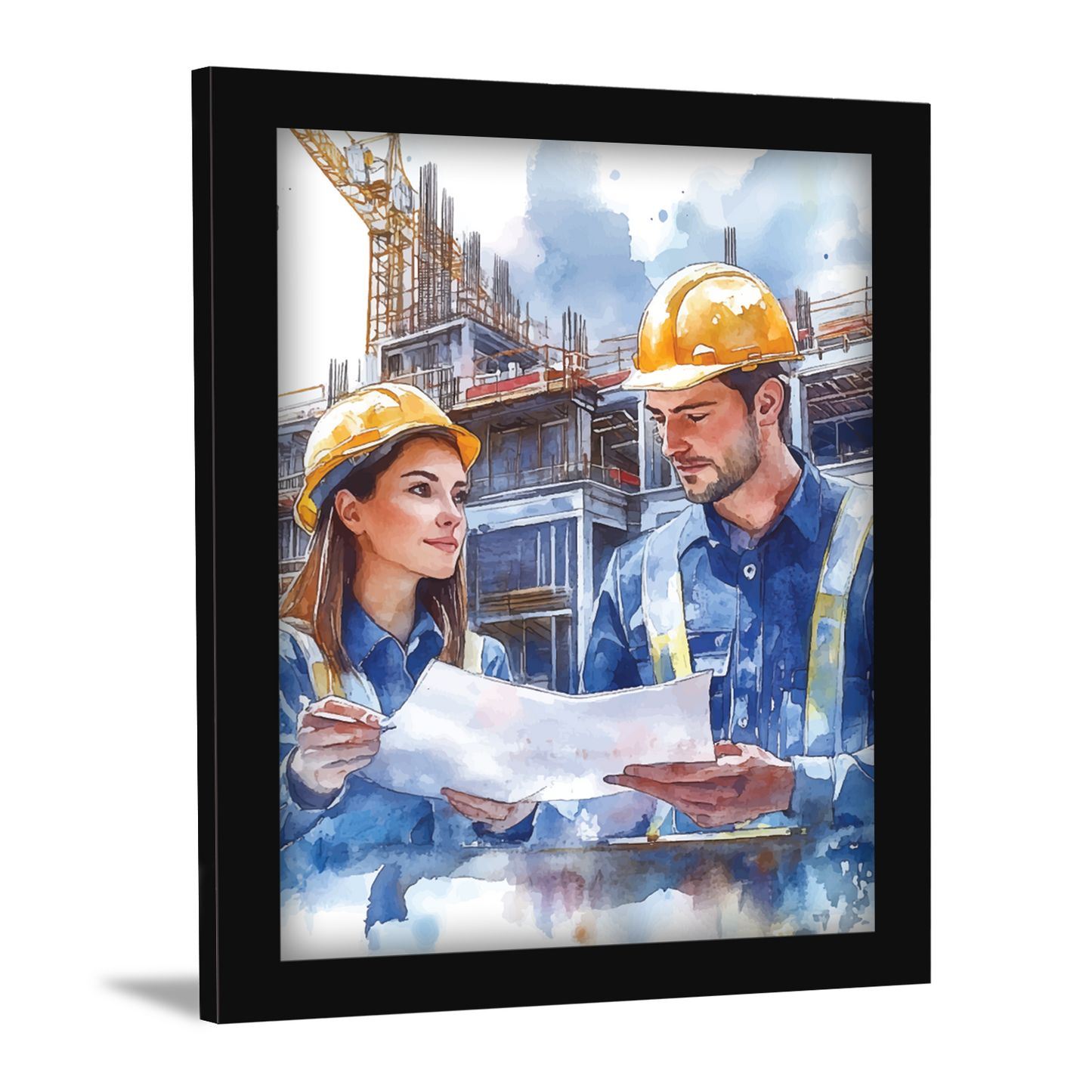On-Site Strategy: Male & Female Engineers in Action – Frame & Wall Art