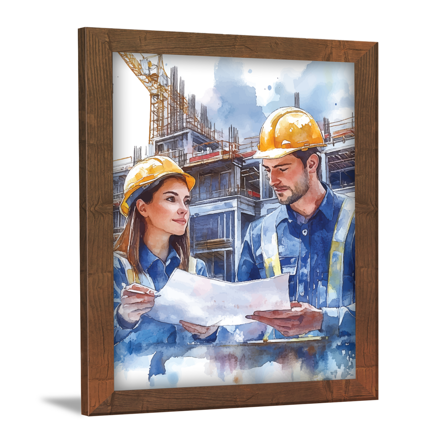 On-Site Strategy: Male & Female Engineers in Action – Frame & Wall Art