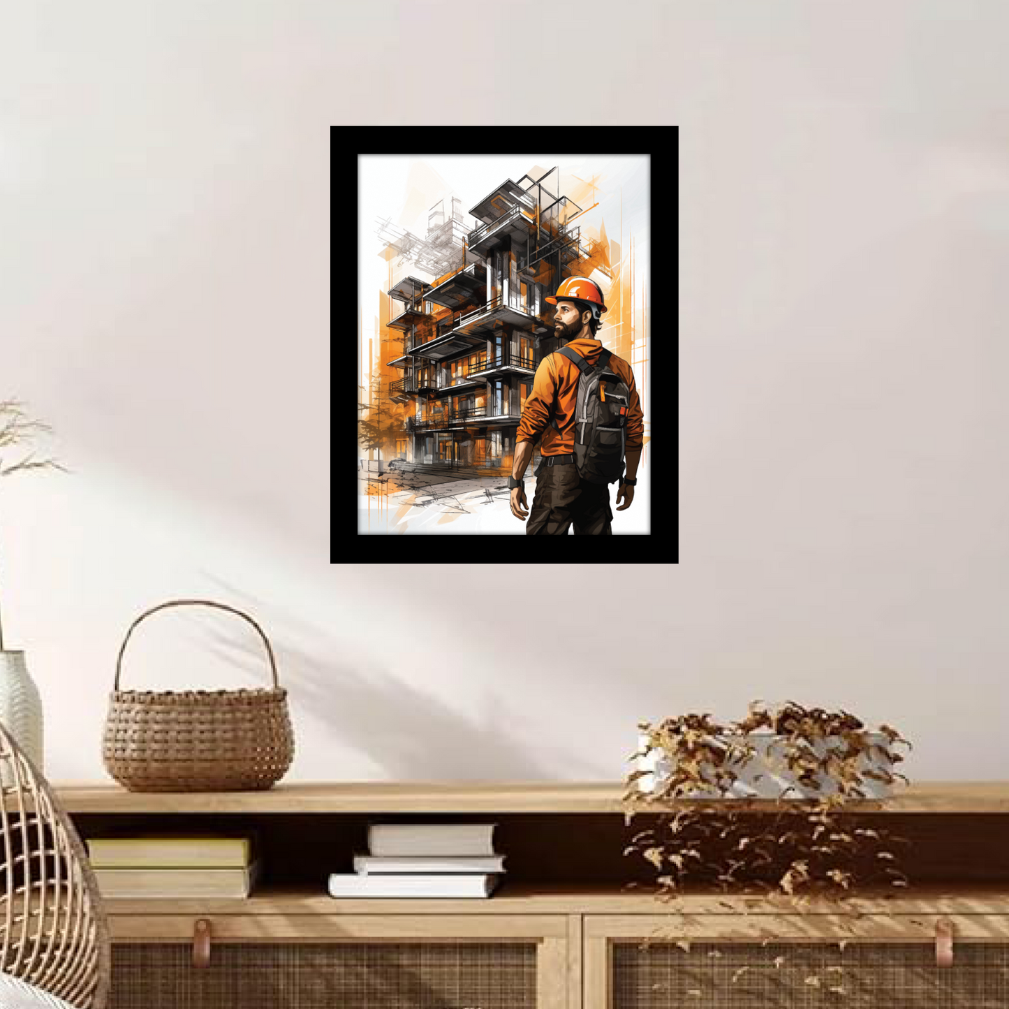 Constructing Progress: Worker in Action – Frame & Artwork